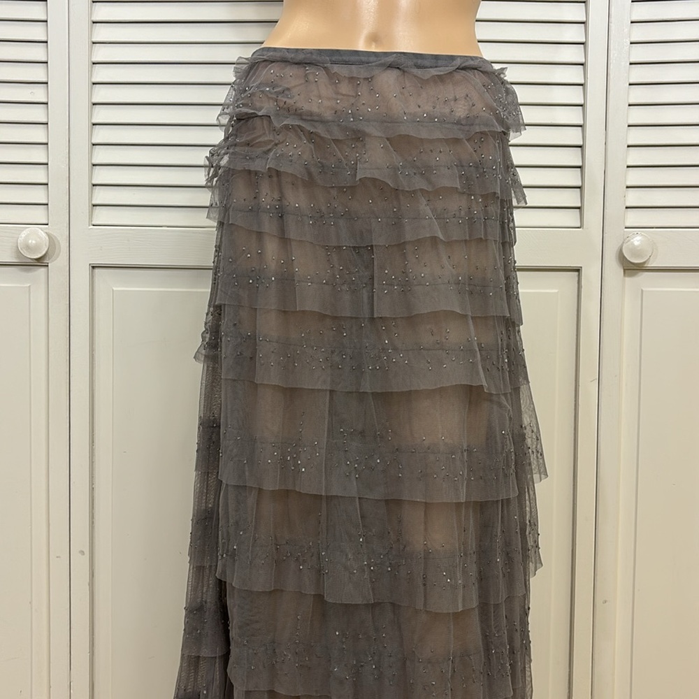 Chan Luu Gray Tiered & Beaded Fairy Maxi Mesh Tulle Skirt Medium - Picture 2 of 14
